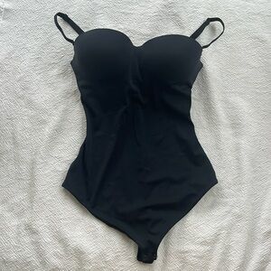 Wolford Mat De Luxe Form, String Bodysuit, Black, Size Medium/C Cup